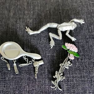 JJ Signed Pewter Brooch Lot Of 3